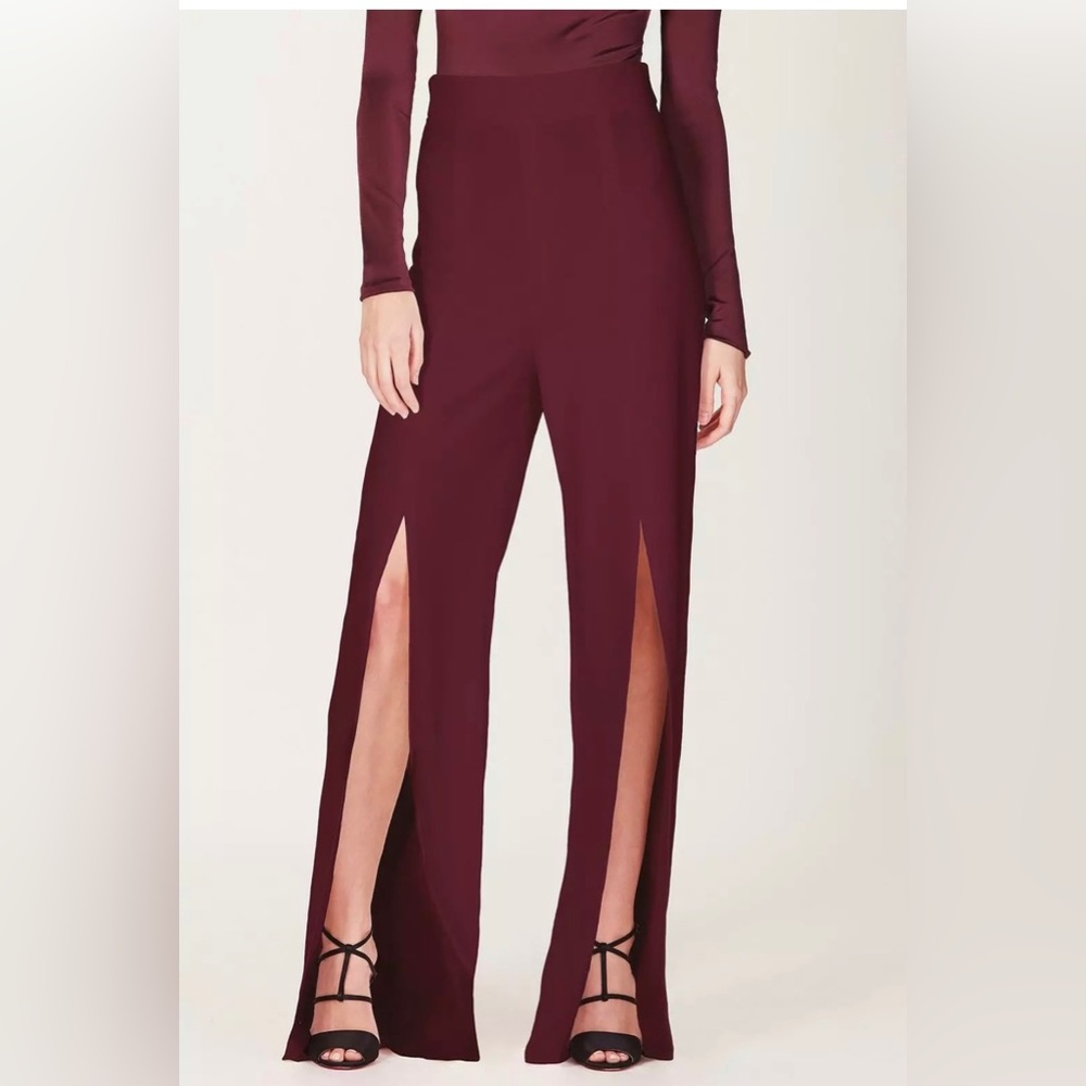 CUSHNIE ET OCHS Split Front Silk Crepe Wide Leg Pants